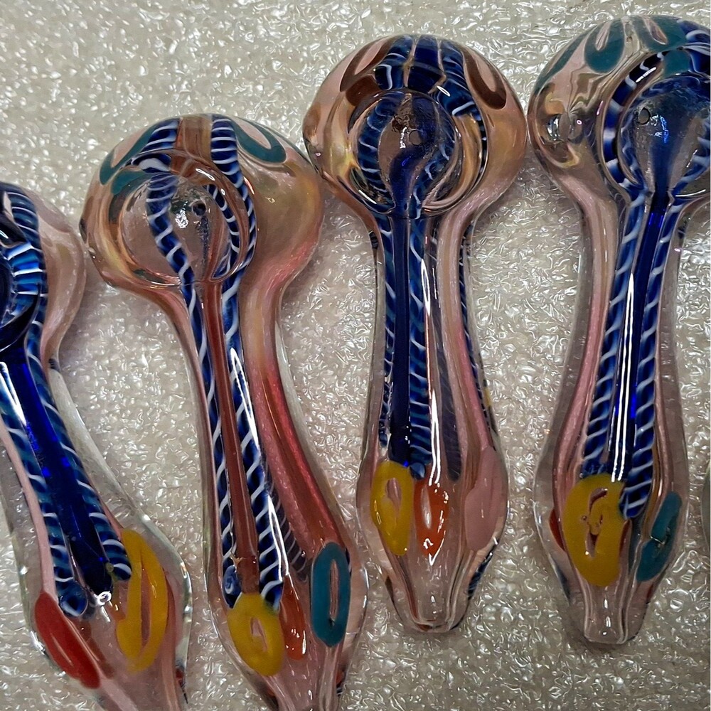 Lot Hand 5  Blown Glass Tobacco Hand Pipes Blue Twist Swirl Multicolor four inch